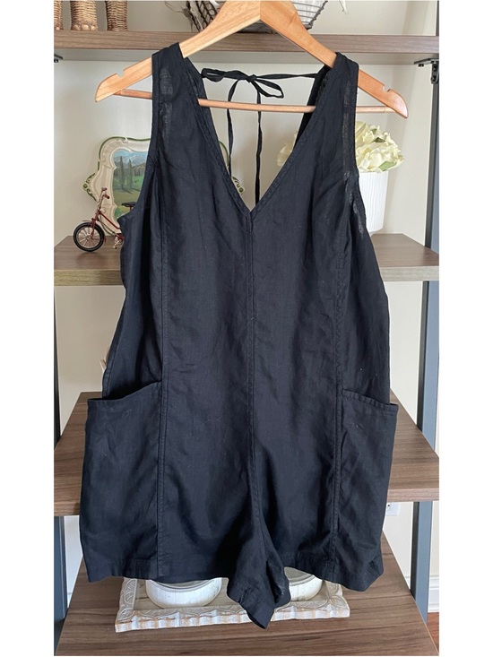 Athleta Pants - NWT Athleta Retreat Linen Romper BLACK Pockets, Size Medium